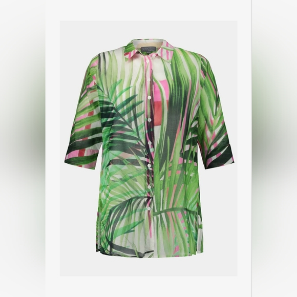 Selection Ulla Popken Tropical Button Down Tunic Blouse Flowy Plus Size 28 30 - Picture 2 of 12